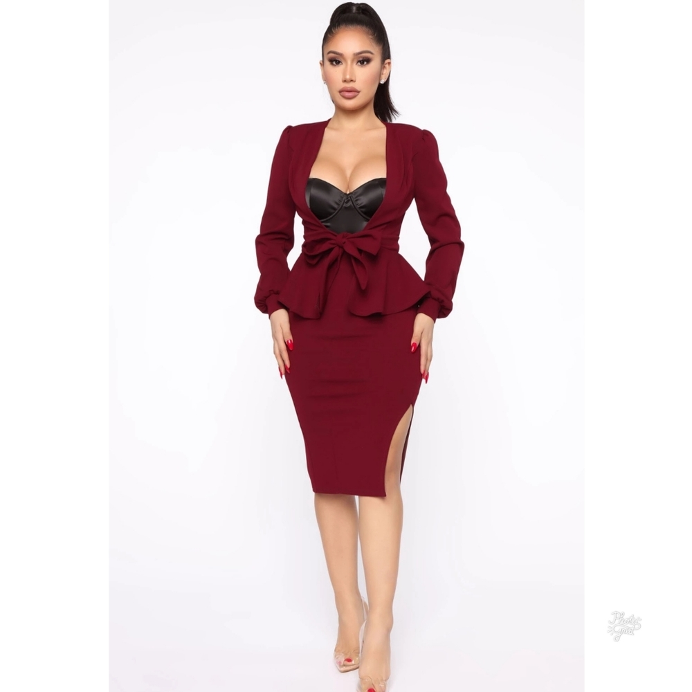 Fashion Nova Who's Your Boss Skirt Set - Wine
